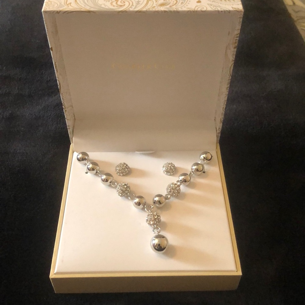 Charter Club necklace set, silver with diamonds, custom jewelry.